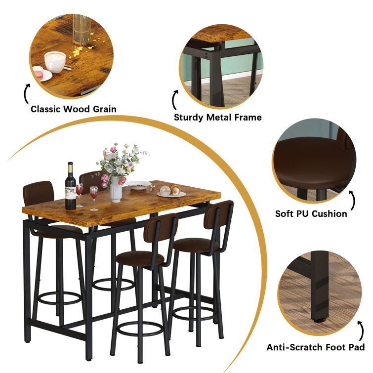 5 piece wooden pub set with padded shop seats